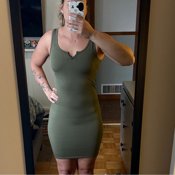 Defrost - Sleek Olive Green Women's Tank Dress - Picture 4 of 4